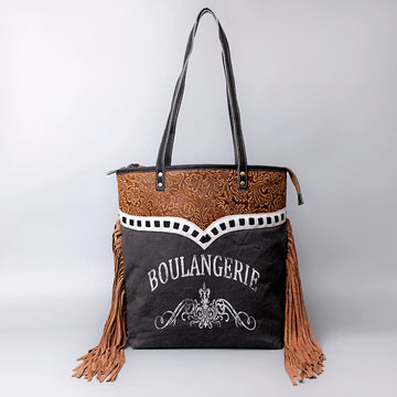 OHLAY OHV125 HOBO Upcycled Canvas Embossed Genuine Leather women bag western handbag purse
